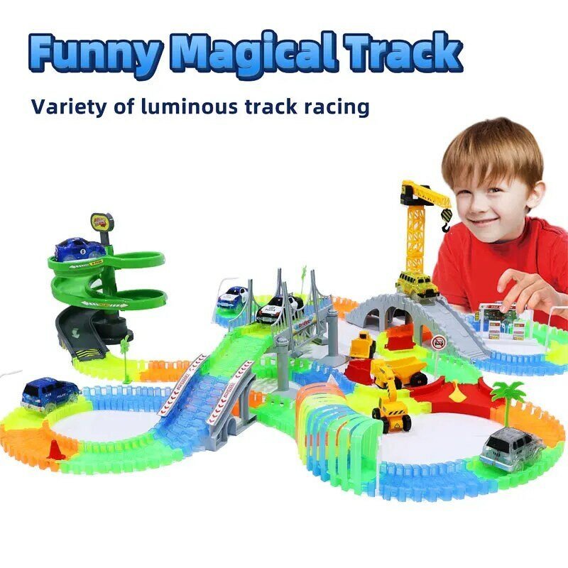 Magical Track Racing Cars With Colored Lights DIY Plastic Racing Rrack Glowing In The Dark Creative Gifts Toys For Children