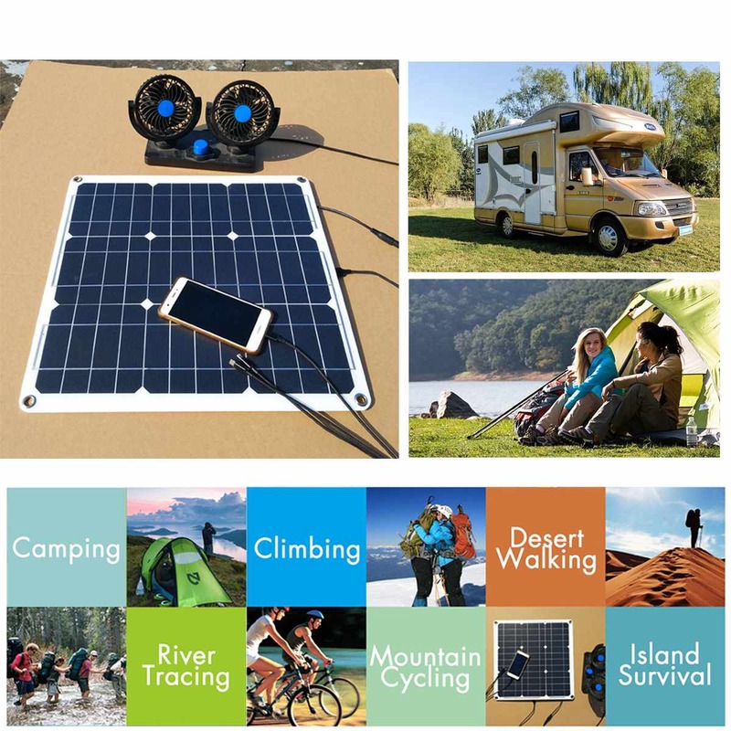 40W Solar Panel 12V Monocrystalline USB Power Portable Outdoor Solar Cell Car Ship Camping Hiking Travel Phone Charger