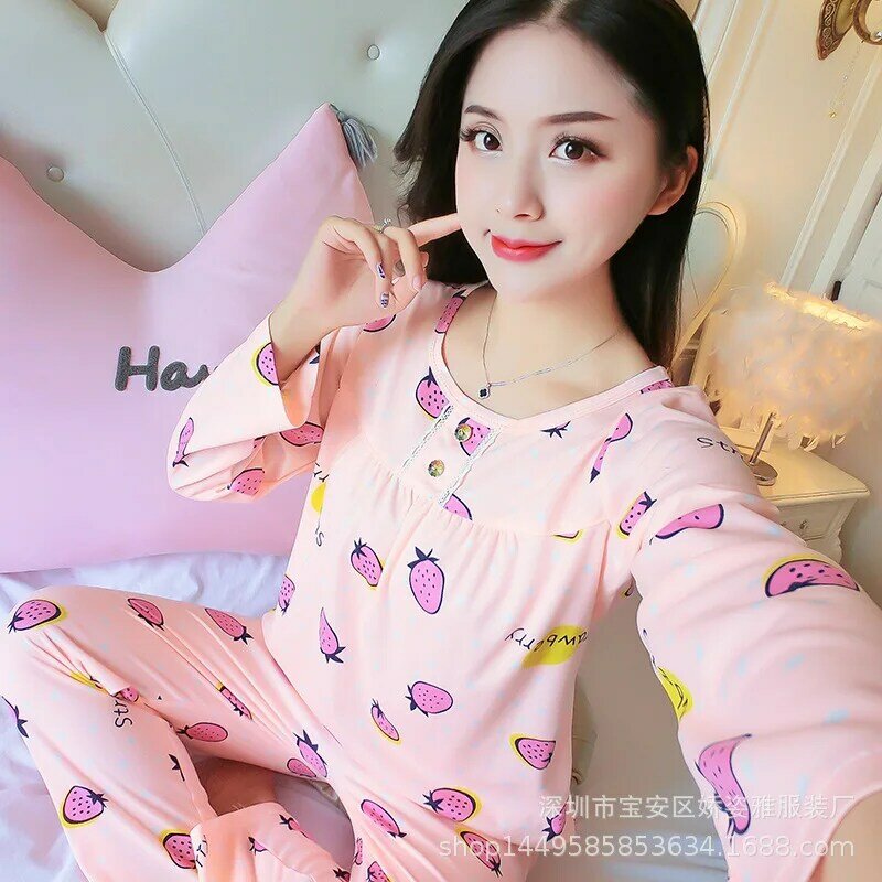 H5726 Pyjamas Frauen Frühling Herbst Langarm Koreanische Nachtwäsche Mädchen Dünne Hause Kleidung Anzug Student Niedlich Komfortable Nachtwäsche