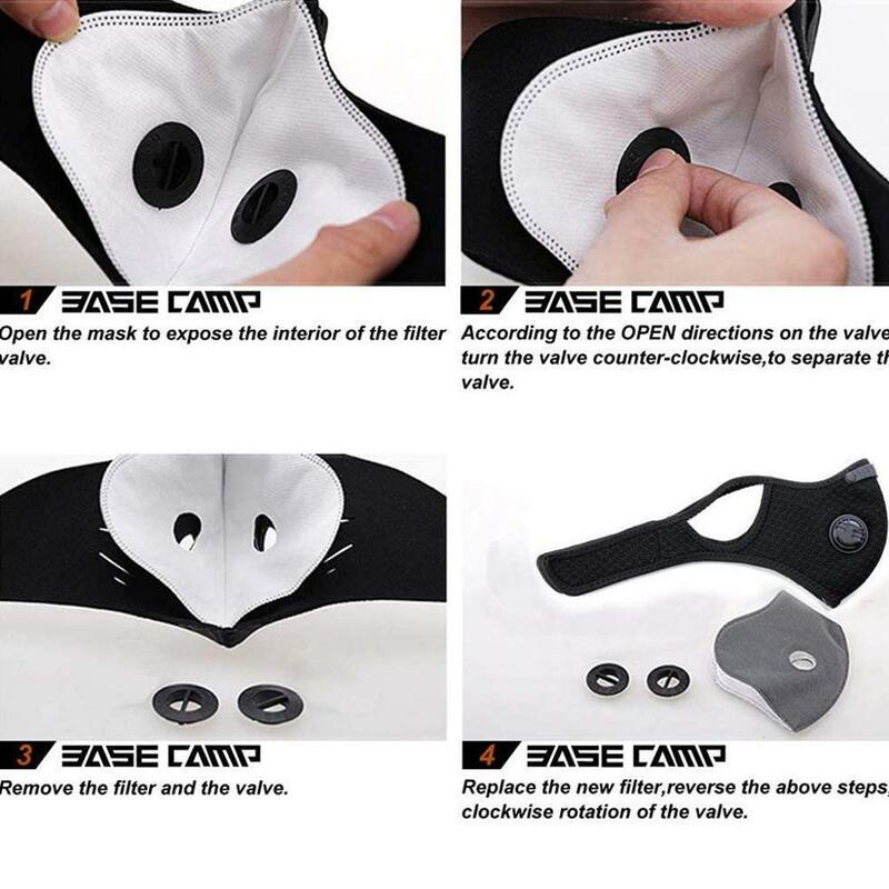 Maska przeciwpyłowa z filtrem, maska sportowa, 2 filtry i 2 zawory w zestawie, wymienne filtry i zmywalne maski do biegania