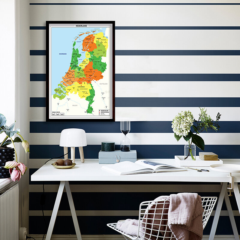 Pintura en lienzo con mapa holandés para decoración de pared, póster para suministros escolares, regalo de Fiesta Educativa para niños, 60x90cm