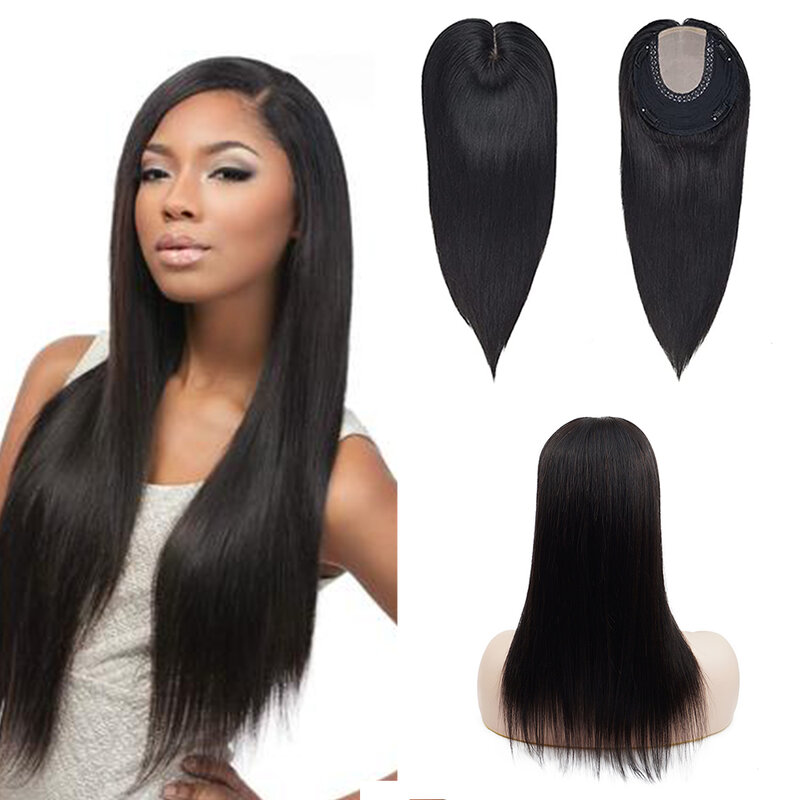 Toysww Real Virgin Human Hair Toppers Wig for Women 12"-20" Hairline Silk top base 6x6.5" Toupee Hair Piece With Clips 70g-120g
