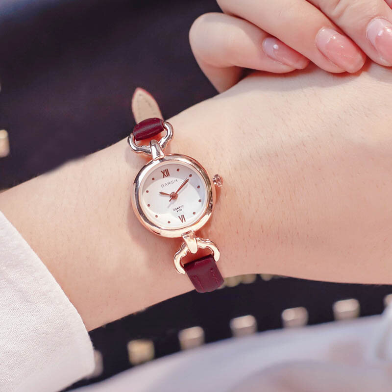 Reloj de pulsera de cuarzo Simple para mujer y niña, correa de cuero PU, Mini relojes de esfera delgada, EIG88