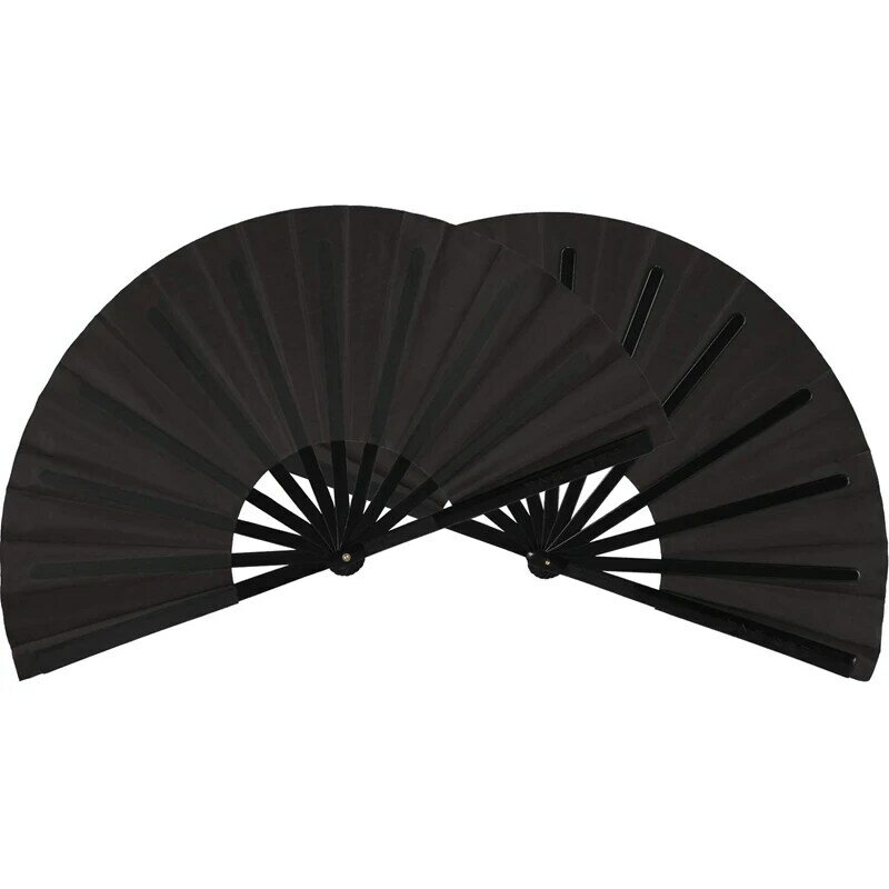 2 pièces grand ventilateur pliant Nylon tissu poche ventilateur pliant chinois Kung Fu Tai Chi ventilateur noir décoration pli main ventilateur pour la fête