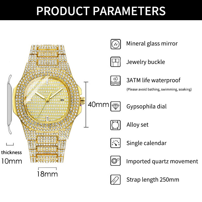 Reloj con calendario de diamantes dorados para mujer, pulsera de cuarzo de marca de lujo, de diseño Geneva, nuevo