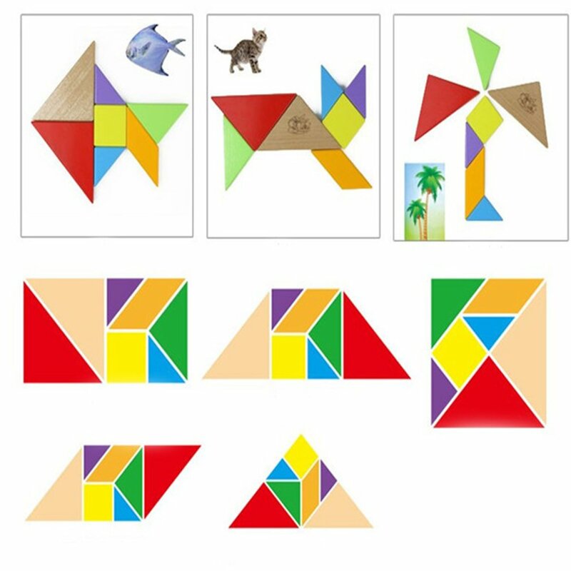 Tangram en forme de losange en bois pour enfants, puzzle amusant, développement intellectuel, géométrie nitive, jouet d'illumination