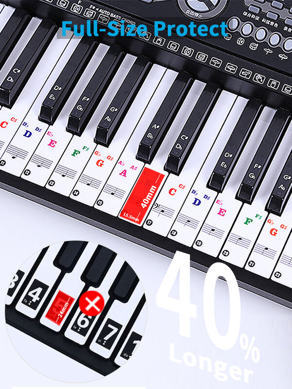 Notas de música para piano adesivos acessórios de teclado instrumentos musicais peças proteção sintetizador 88 61 teclas