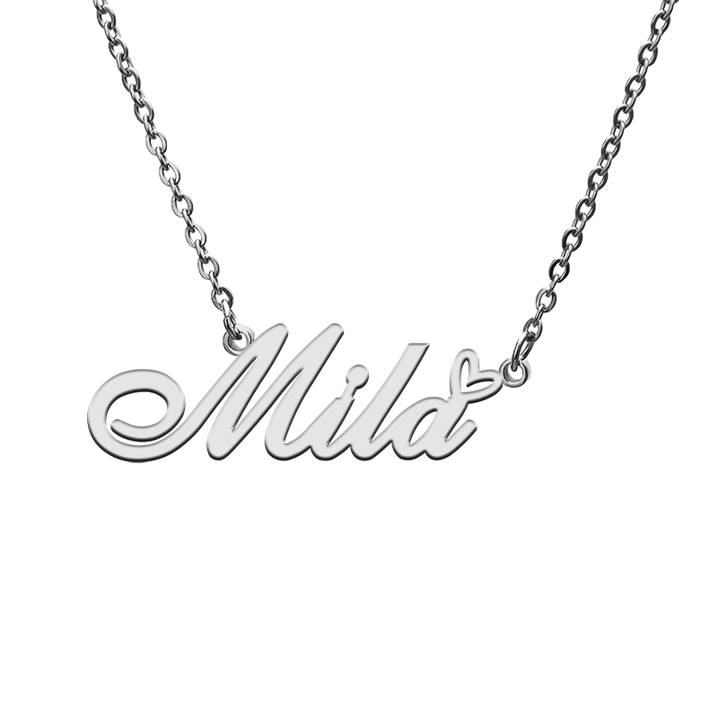 Collar de personaje personalizado God with Love Heart con nombre Mila, regalo de joyería para mejor amigo