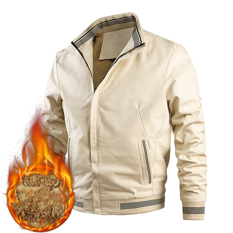 Мужская приталенная куртка, вареная Повседневная куртка с бархатной подкладкой, воротник-стойка, холодная и теплая, однотонная одежда, 5XL