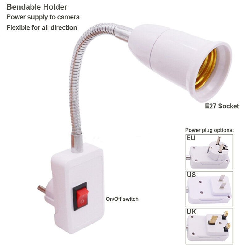 E27 Adjustable Socket Bendable Holder Easy Install for Camera Use EU US UK Plug Option