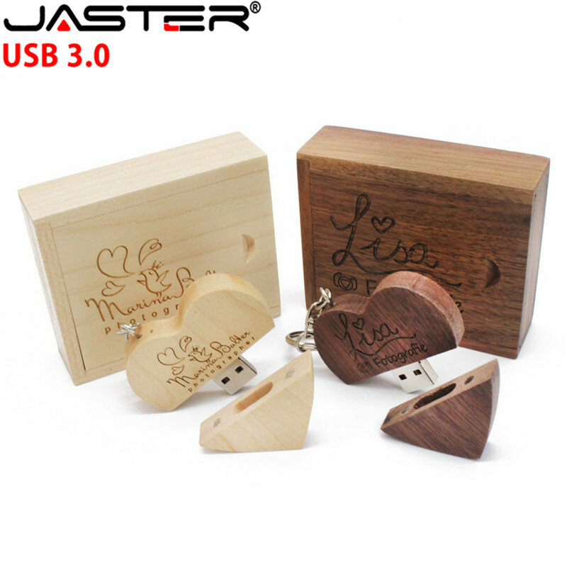 Wooden Heart USB Flash Drive Pen Drives Pendrive Free Shipping Items Memory Stick 4GB 8GB 16GB 32GB 64GB Free Custom LOGO