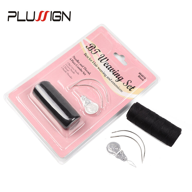 Plussign Top 2Pcs Curved Needles 1 Roll  50 Meters Sewing Thread For Hair Extension Weave Needle And Thread For Making Wigs