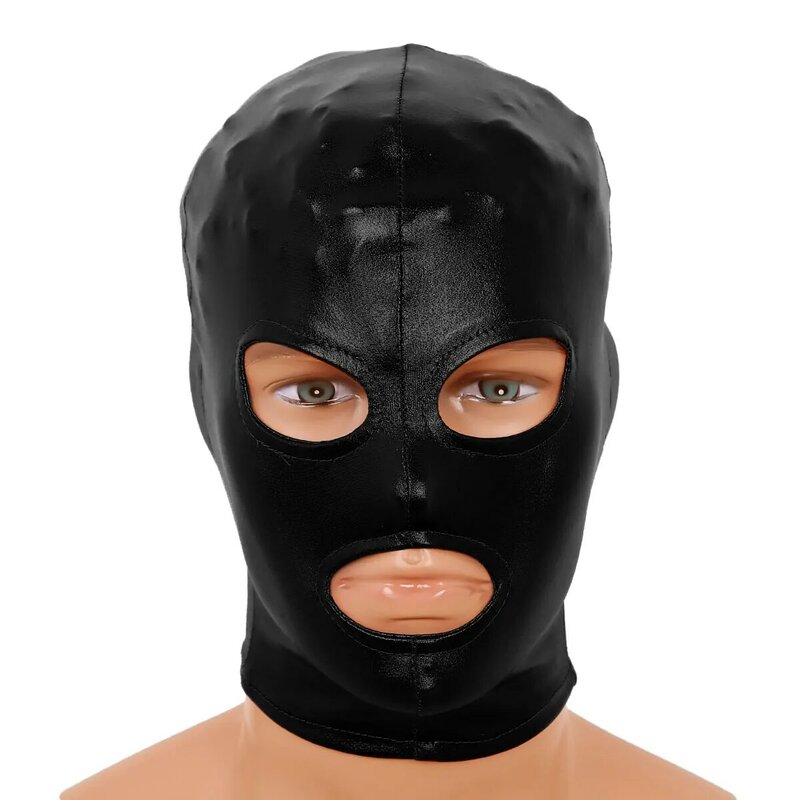 Unisex ผู้ชายผู้หญิง Latex หน้ากากปิดหน้าเปิดตาปากหมวกเงาโลหะ Masker Full Face หน้ากากปิดหน้าสำหรับบทบาทเล่นเครื่องแต่งกาย