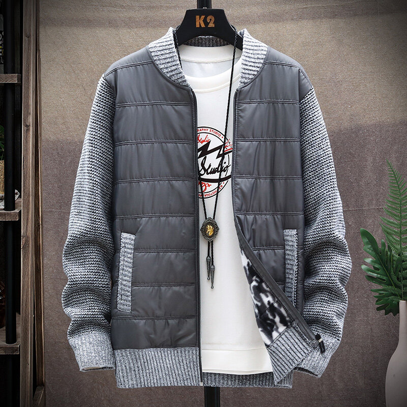 Autumn/winter Fleece Warm Jacket Men's Fashion New in Slim Fit Hombre Coat Male Knitted Baseball Sweater  Zipper Cardigan