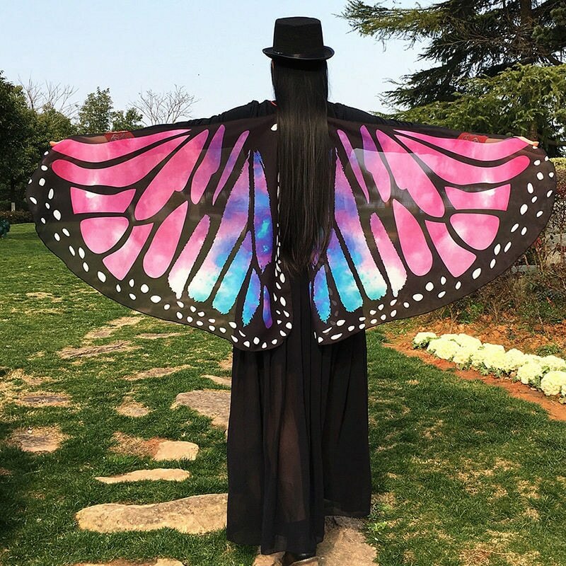 Atacado 7 cores lenço feminino pashmina asas de borboleta capa pavão xale presentes envoltório fofo novidade impressão lenços pashminas