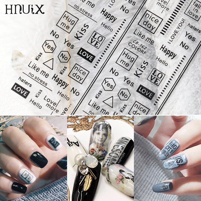HNUIX 1sheet 3D Letter Slider Decals Nail Art Decorations Adhesive Sticker Inscriptions Alphabet Sheets Envelopes Manicure Tool