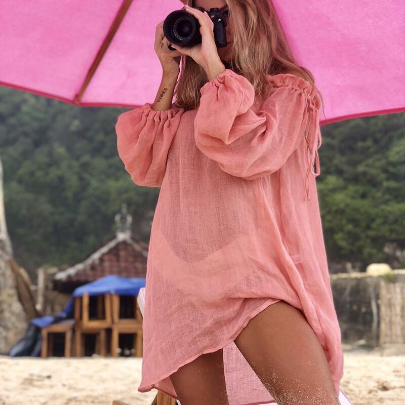 2019 osłona do bikini Up pusty jednolity strój plażowy kobiety strój kąpielowy tuniki Sexy strój kąpielowy pokrowiec na garnitur kostiumy kąpielowe strand jurkjes