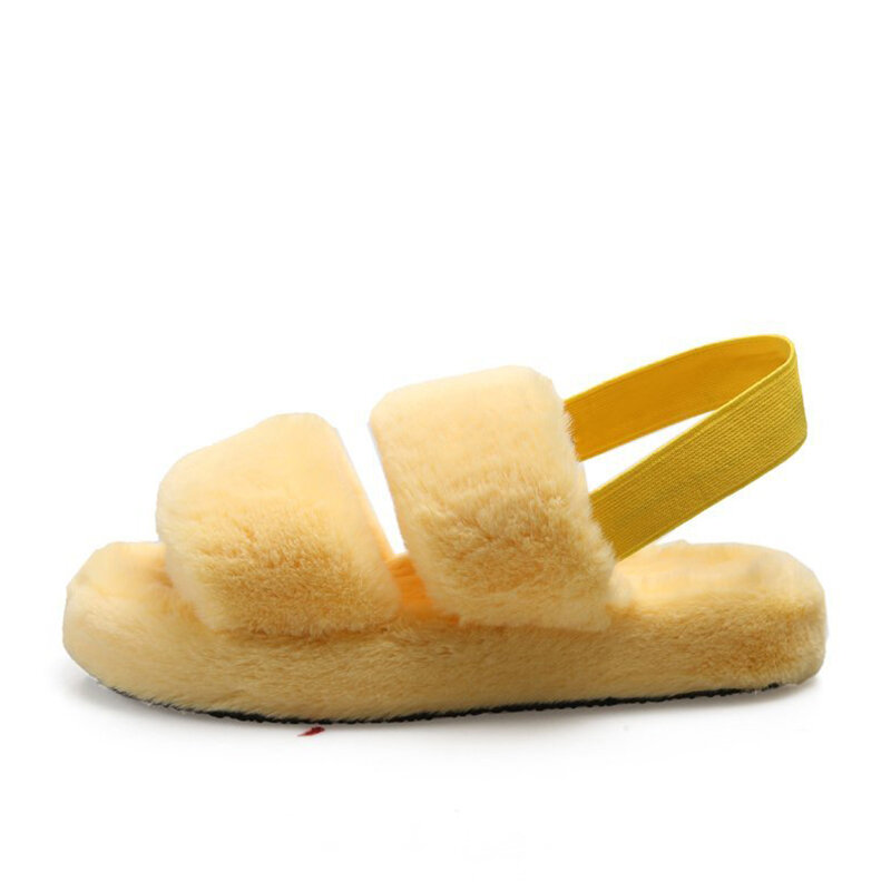 Fur Slippers Women Sandals Home Fluffy Slides 2020 Casual Furry Flats Sweet House Indoor Slippers Shoes Woman Plus Size 36-43