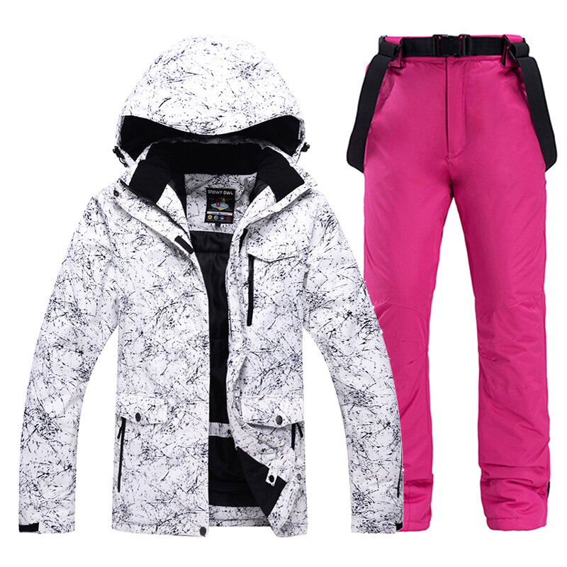 Traje de nieve cálido para hombres y mujeres, ropa de Snowboard, conjuntos de ropa de invierno para deportes al aire libre, traje impermeable, chaquetas de esquí y pantalones con correa,-30