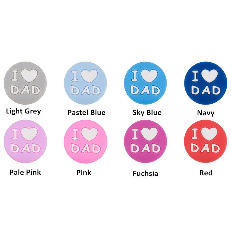 Chenkai-Cuentas de silicona para bebé, mordedor con letras, I LOVE DAD, dentición, libre de BPA, colgante redondo masticable, accesorio para collar, 50 Uds.