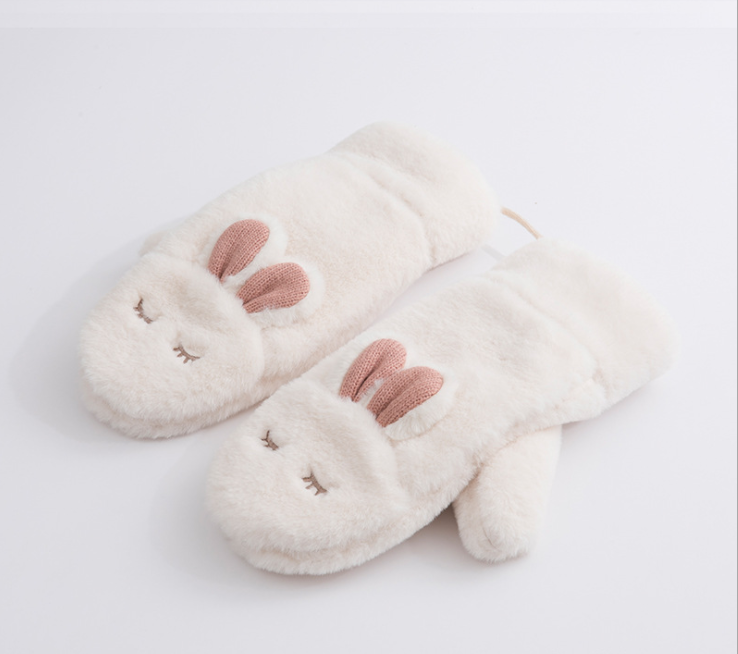 Inverno novo saco de tricô feminino bebê bonito coelho pendurado pescoço coreano pelúcia luvas quentes