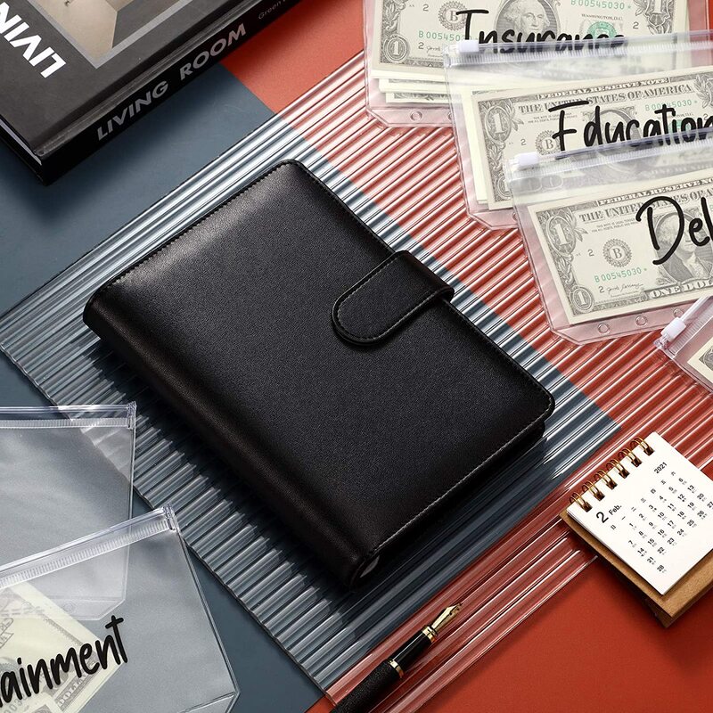 New Horizon PU Leather Notebook Binder, Office Cover, Personal License Binder, 12 Binder Pocket for Saving Money, Budget