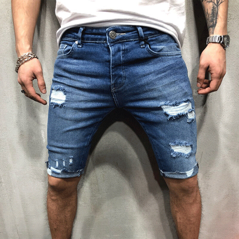 Pantalones vaqueros cortos elásticos para hombre, Shorts de mezclilla elásticos de alta calidad, ajustados e informales, a la moda, 2020