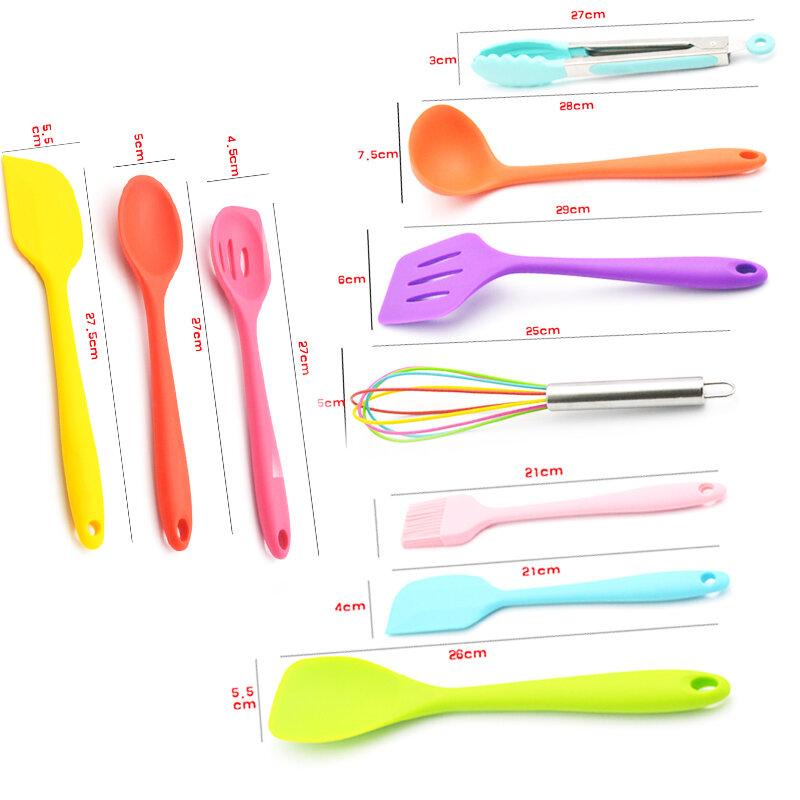 Silicone Kitchen Utensils 10 Pcs Cooking Set Pan Spatula Spoon Ladle Turner Egg Beaters Spaghetti Server Slotted Cooking Tools