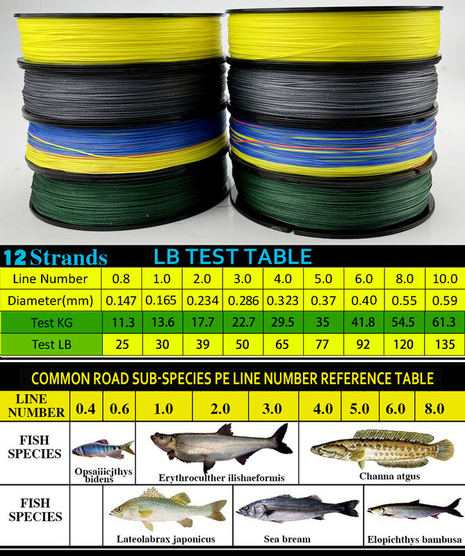 編組釣り糸,300m,500m,100m,耐摩耗性,マルチフィラメント釣り糸,12ストランド