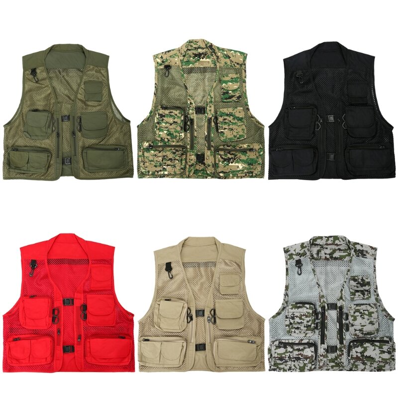 N58B Vest ด่วนแห้งฤดูร้อนกลางแจ้ง Men Camouflage ตาข่ายการถ่ายภาพ Multi-Pocket แบบพกพา Breathable Waistcoat
