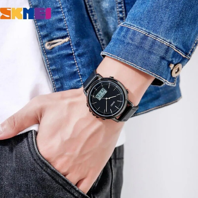 Skmei-男性用ミニマリストスポーツウォッチ,レザー腕時計,ヴィンテージファッション,電子ブレスレット,デジタル時計1652