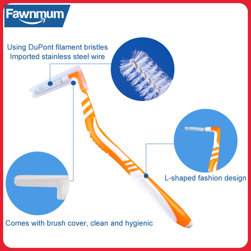 Fawnmum 0.6-1.0mm Interdental Brush L Shape Oral Care Toothbrush Toothpicks Clean Teeth Brushes Braces Orthodontic Dental Tools