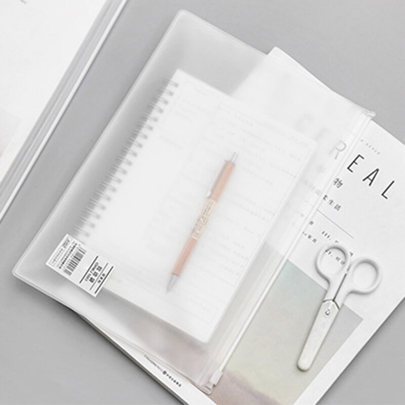 Suporte transparente de arquivo, bolsa de armazenamento com zíper para notebook e escritório, material de escritório