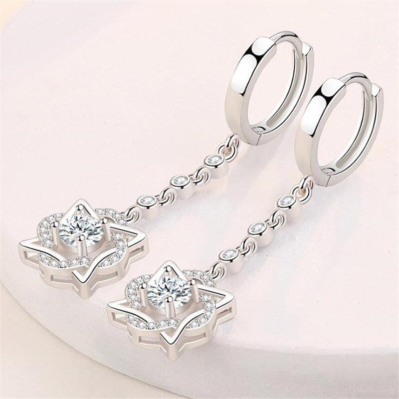 New Arrival Lady kryształowe gwiazdkowe kolczyki dla księżniczki akcesoria do uszu Trendy srebro 925 kolczyki dziewczyny długie Tassel Bijou