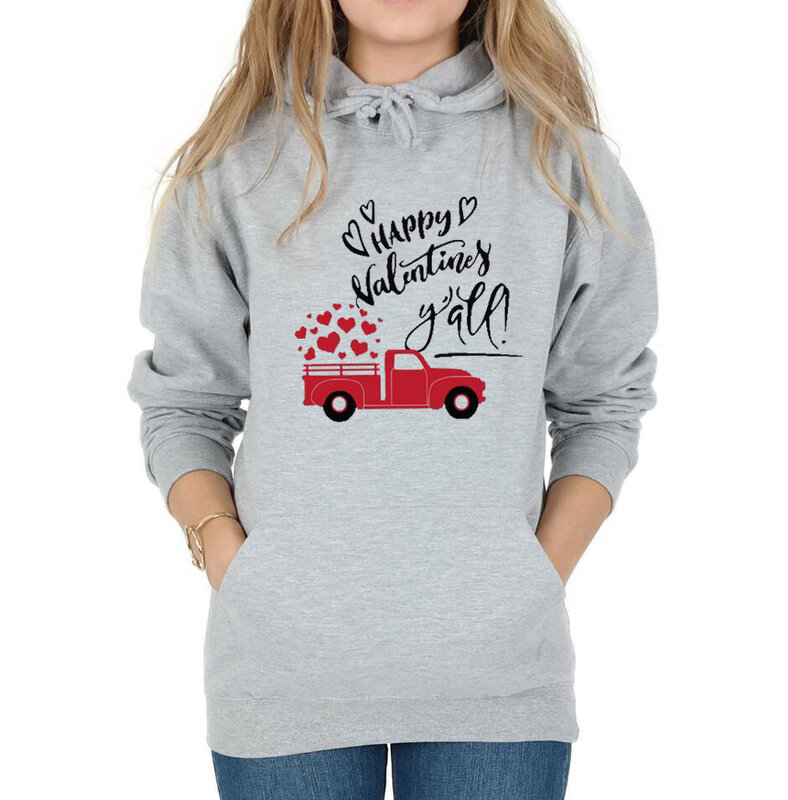 Толстовки с капюшоном Love Truck, красочные женские толстовки, свитшоты, джемпер на День святого Валентина, пуловеры