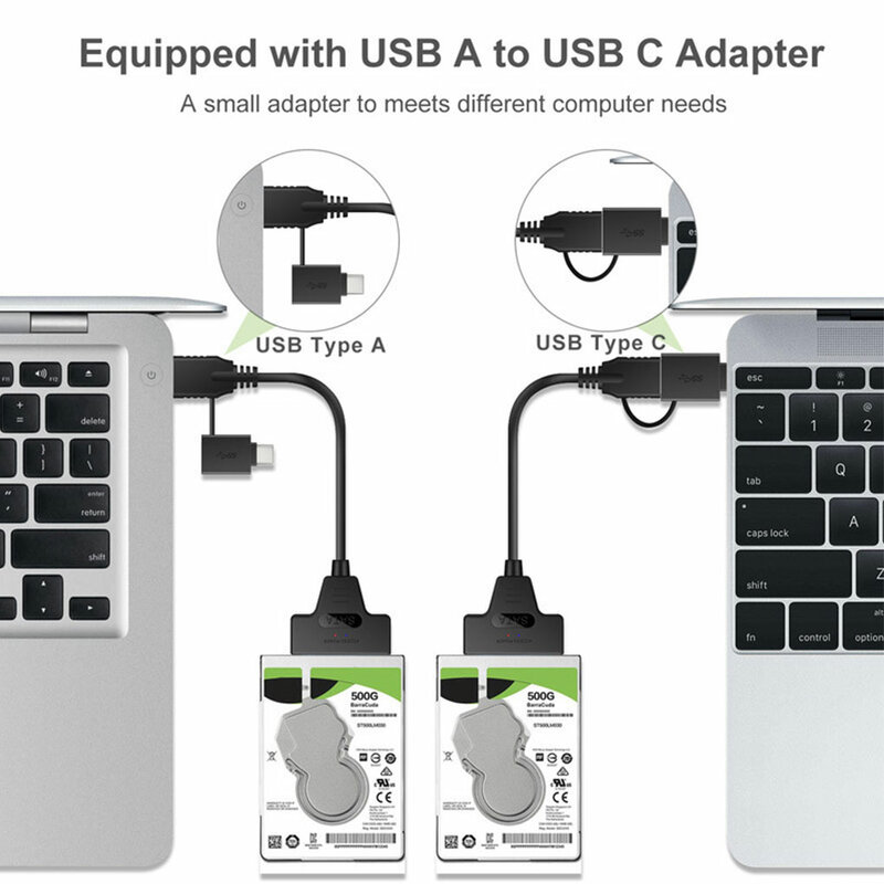 SATA 어댑터 케이블 하드 디스크-USB 유형-c 변환기 코드, USB 3 0 2-in-1 고속 전송 속도 케이블