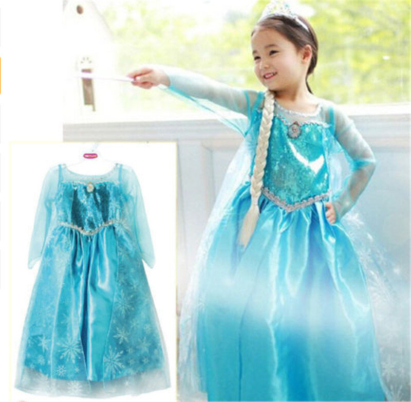 Novo azul bebê meninas crianças traje vestido princesa rainha fantasiar-se crianças vestido de festa cosplay tule vestido 3-8y