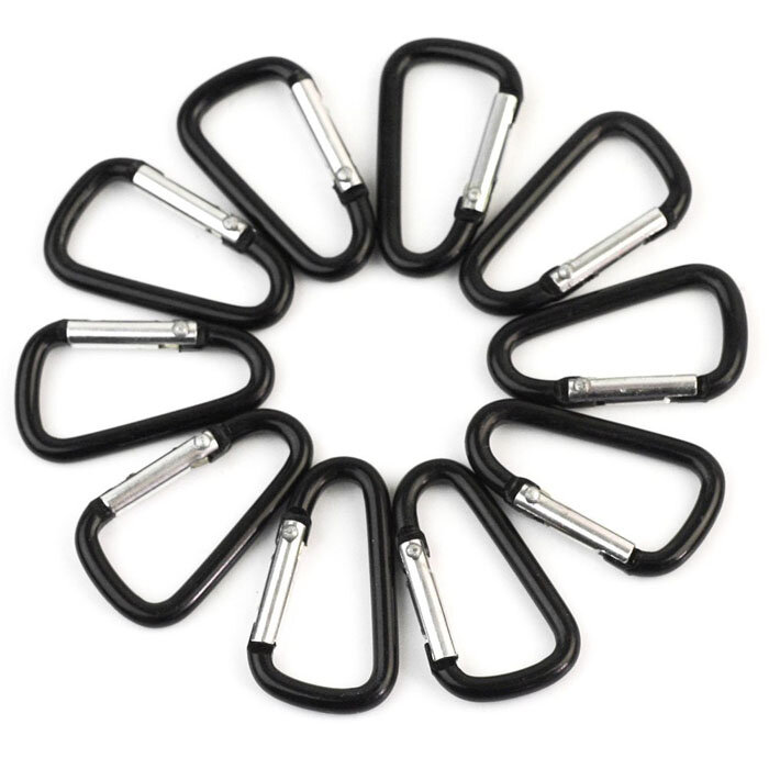 10pcs Black Aluminum Alloy D Carabiner Outdoor Spring Snap Clip Hooks Keychain Climbing Camping Hiking Quickdraws