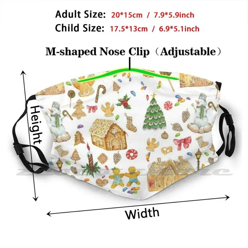 Weihnachten Karte Maske Tuch Wiederverwendbaren Druck Filter Waschbar Weihnachten Tag Neue Jahr Feiertage Winter Schnee X Mas Gebäck Cookie