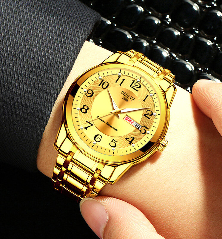 Relógio quartzo de aço inoxidável impermeável masculino, relógios de luxo, luminoso, data, calendário, relógio de pulso empresarial