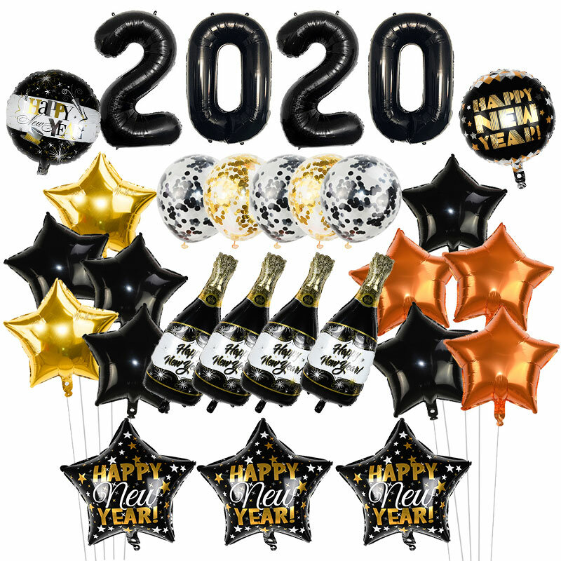 2020 bonne année décoration fournitures feuille ballon assiettes en papier tasses serviettes couteau cuillères fourchettes jetable fête vaisselle ensemble