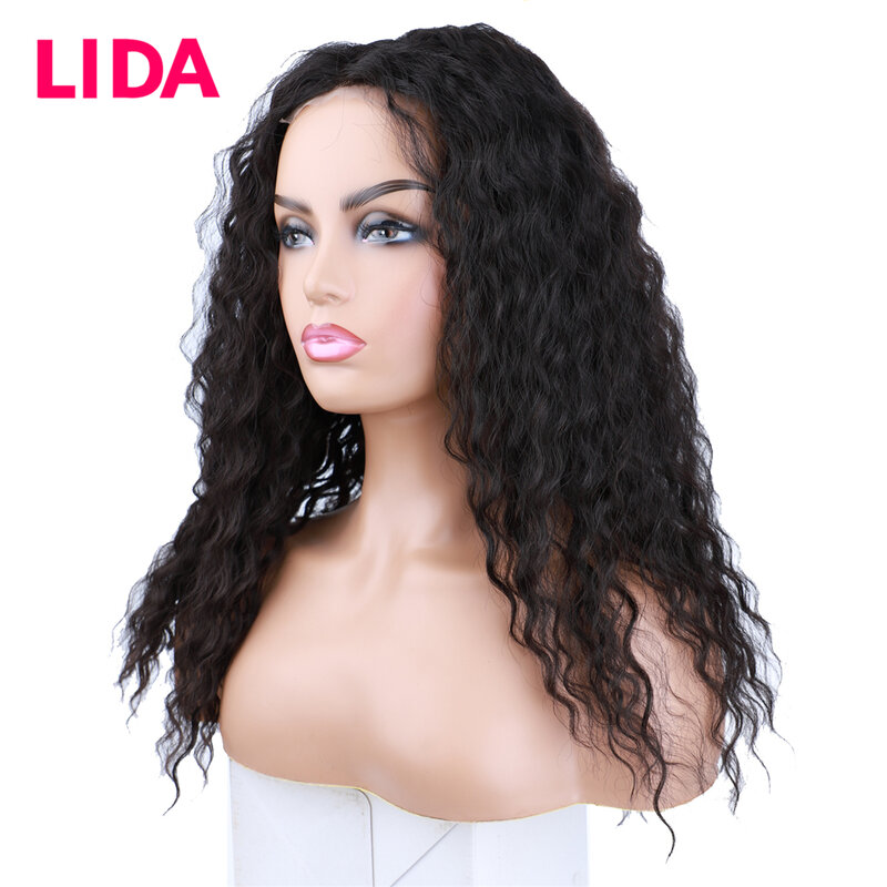 Lida Spitze Teil Perücke Maschine Gemacht Natürliche Welle Premium Gemischten Chinesischen Menschliches Haar Nicht-Remy Perücken 18Inch Für frauen