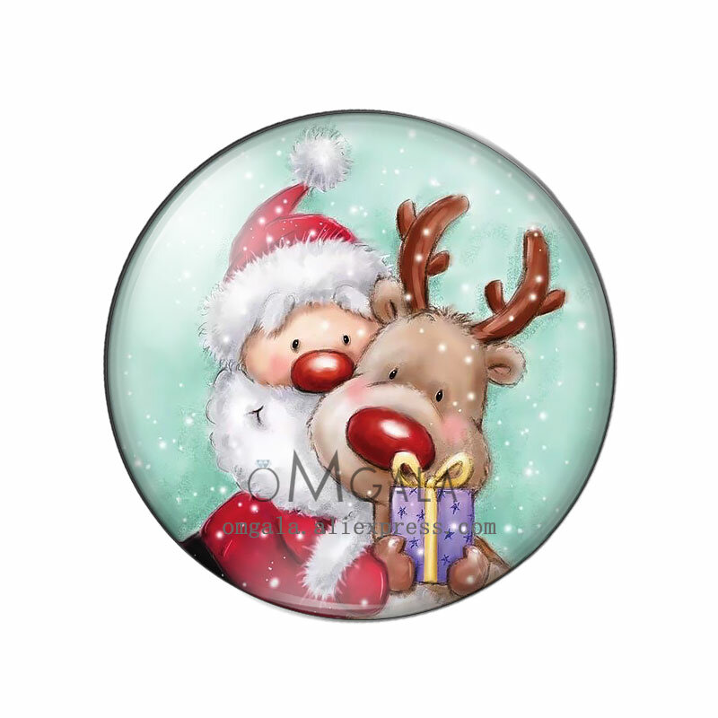Очаровательный мультяшный Санта-Клаус с подарками 12 мм/14 мм/18 мм/20 мм/25 мм/30 мм круглая фотография стеклянный кабошон демонстрационная фурнитура с плоской задней стороной