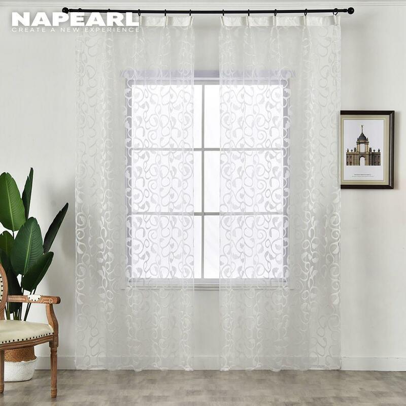 NAPEARL-cortina de tul estilo americano para ventana, tela Jacquard con diseño Floral transparente para dormitorio, sala de estar, moderna, prefabricada