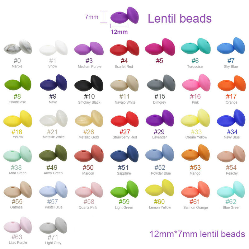 Cute-idea 50pcs Baby 12mm Lentil Silicone Beads BPA Free for baby products Teething DIY Pacifier Chain Clip Baby Teether Toys