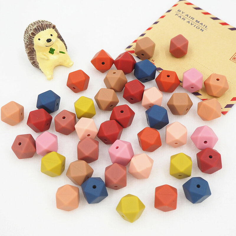 Chenkai 50 Buah 14Mm Manik-manik Teether Silikon Segi Enam DIY Dot Bayi Bebas BPA Boneka Bayi Hadiah Mainan Perhiasan Sensorik