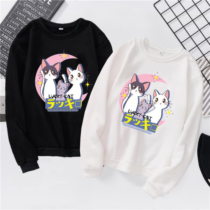 2020 Spring animal cat shirt women sweatshirt Autumn hoodie Streetwear Long Sleeve Women men couple shirt Family Clothing Gift