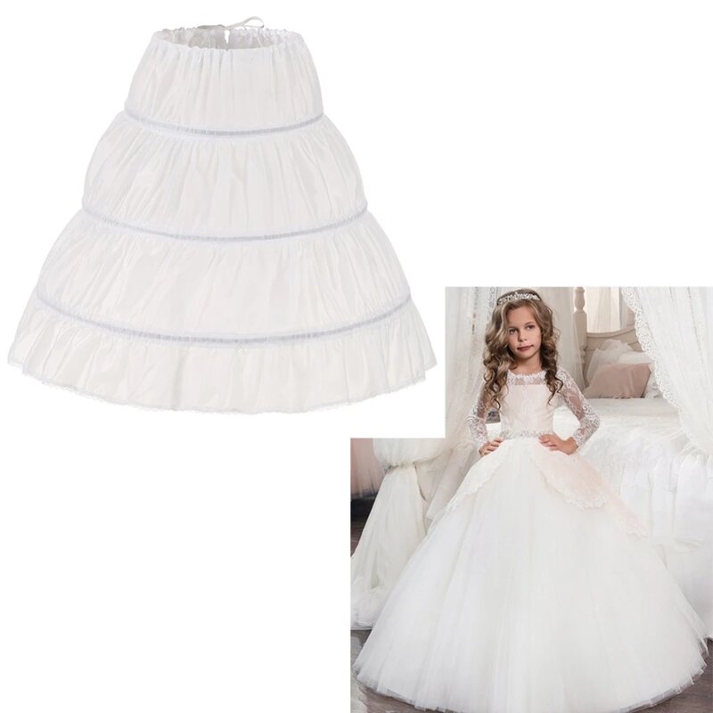 Weiße Kinder Petticoat A-Linie 3 Reifen eine Schicht Kinder Krinoline Spitze Trim Blumen mädchen Kleid Unterrock elastische Taille