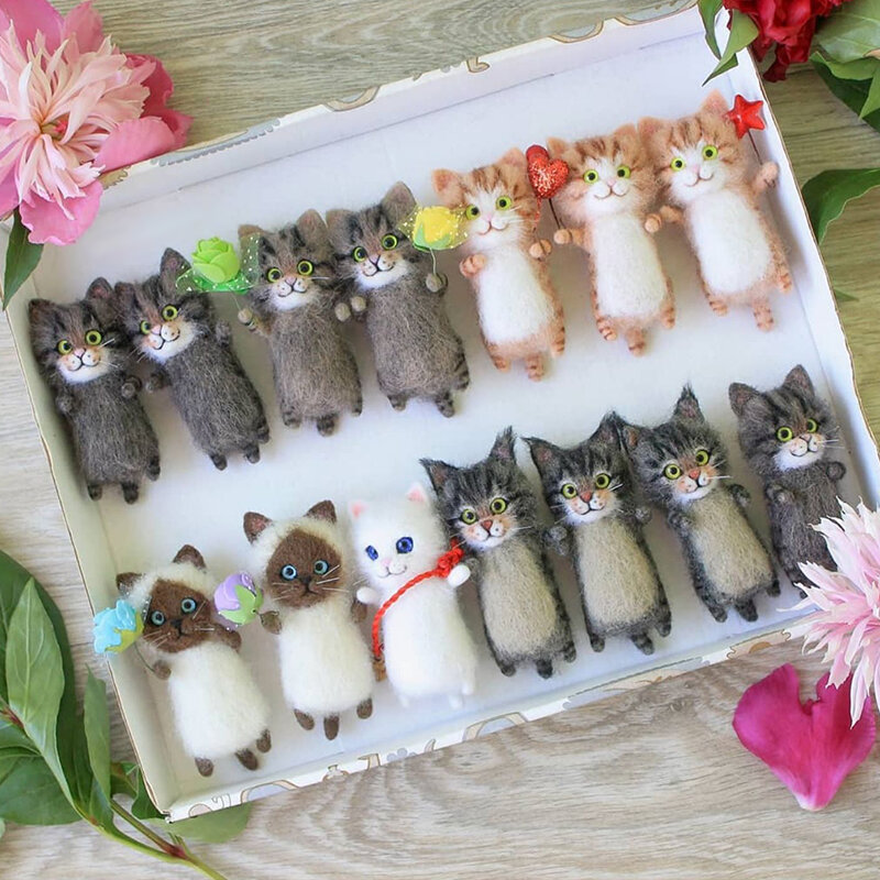 Urocze i ciekawe ręcznie robione zabawki DIY wełniane zestawy z filcu dla kotów niedokończone pluszowa lalka szturchanie muzyczna zabawka prezent