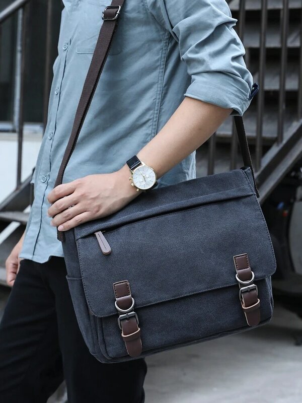 Lona portátil bolsa de ombro mensageiro bolsa masculina casual crossbody sacos escola bookbag